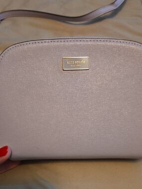 kate spade lilac textured crossbody with gold plaque